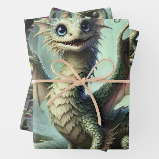 Dragon Jabberwocky Schattigee Fantasy Creature Art Inpakpapier Vel (In situ)