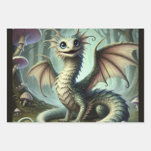 Dragon Jabberwocky Schattigee Fantasy Creature Art Inpakpapier Vel (Voorkant)