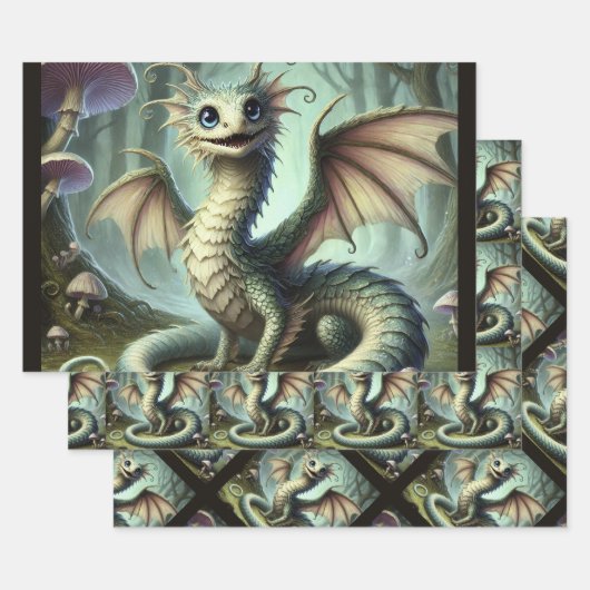 Dragon Jabberwocky Schattigee Fantasy Creature Art Inpakpapier Vel (Set)