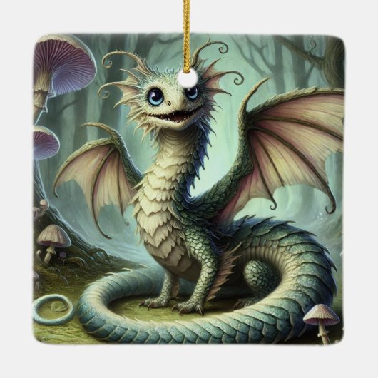 Dragon Jabberwocky Schattigee Fantasy Creature Art Keramisch Ornament (Achterkant)