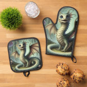 Dragon Jabberwocky Schattigee Fantasy Creature Art Ovenwant & Pannenlap Set (Top down)