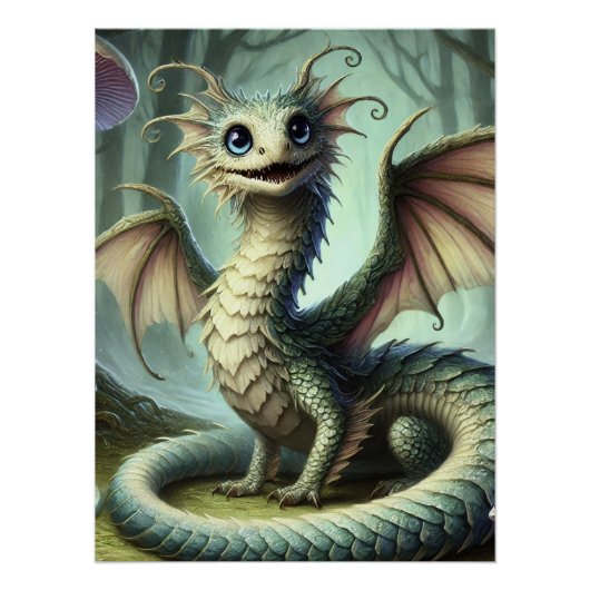 Dragon Jabberwocky Schattigee Fantasy Creature Art Perfect Poster (Voorkant)