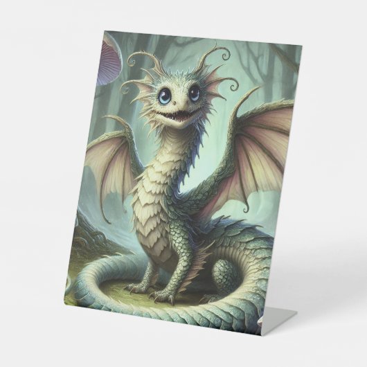 Dragon Jabberwocky Schattigee Fantasy Creature Art Reclamebord Met Voetstuk (Voorkant)