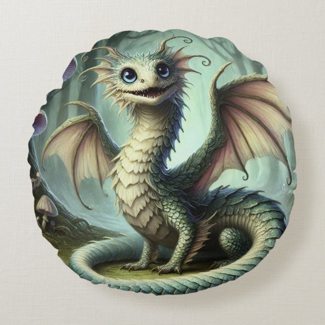 Dragon Jabberwocky Schattigee Fantasy Creature Art Rond Kussen (Voorkant)