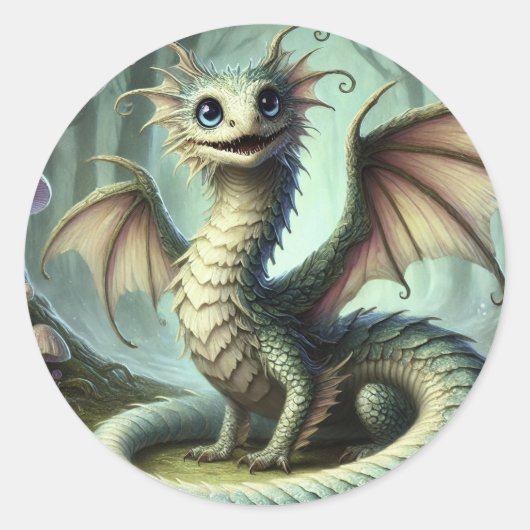 Dragon Jabberwocky Schattigee Fantasy Creature Art Ronde Sticker (Voorkant)