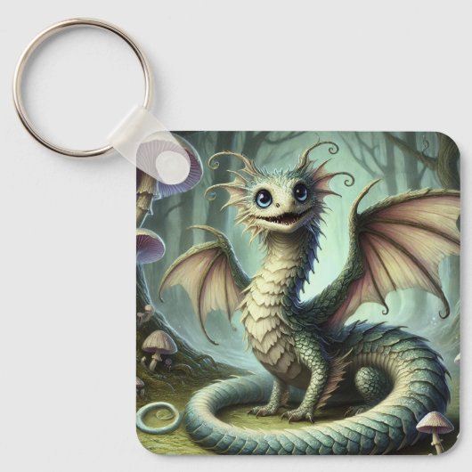 Dragon Jabberwocky Schattigee Fantasy Creature Art Sleutelhanger (Voorkant)