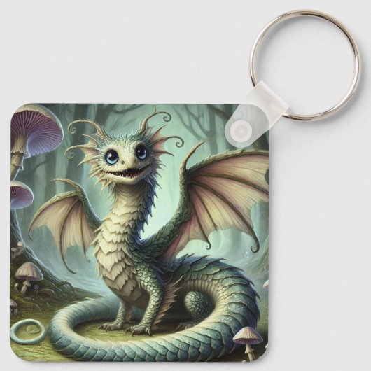 Dragon Jabberwocky Schattigee Fantasy Creature Art Sleutelhanger (Achterkant)
