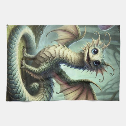 Dragon Jabberwocky Schattigee Fantasy Creature Art Theedoek (Horizontaal)