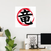 Dragon Japanse Kanji (竜) in Enso Circle Poster (Thuiskantoor)