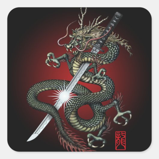 Dragon katana3 vierkante sticker (Voorkant)
