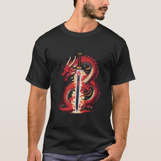 Dragon Katana | Anime Vuur T-Shirt voor Mannen (Voorkant)