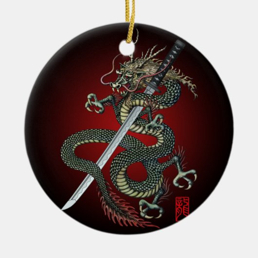 Dragon katana keramisch ornament (Voorkant)