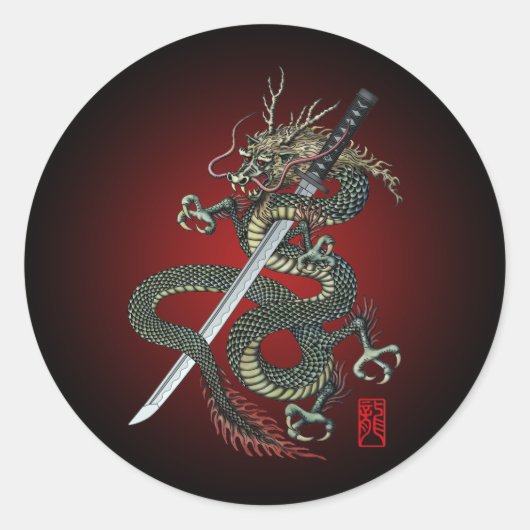Dragon katana ronde sticker (Voorkant)