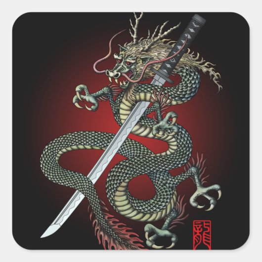 Dragon katana vierkante sticker (Voorkant)