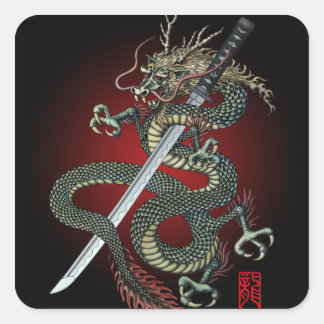 Dragon katana vierkante sticker