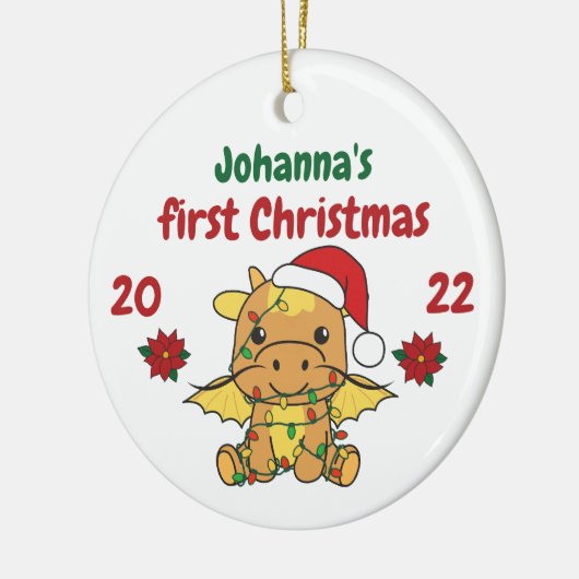 Dragon kerstbaby's eerste kerstdag keramisch ornament (Links)