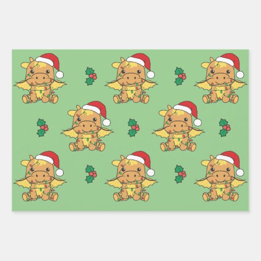 Dragon Kerstmis Winter Dieren Vakantie Draken Inpakpapier Vel (Voorkant 3)