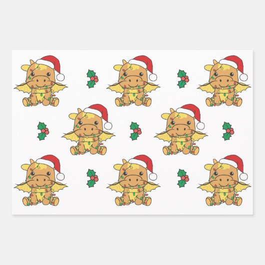 Dragon Kerstmis Winter Dieren Vakantie Draken Inpakpapier Vel (Voorkant 2)