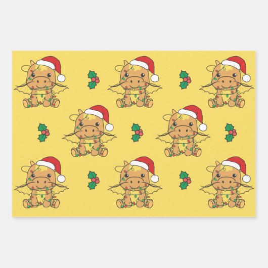 Dragon Kerstmis Winter Dieren Vakantie Draken Inpakpapier Vel (Voorkant)