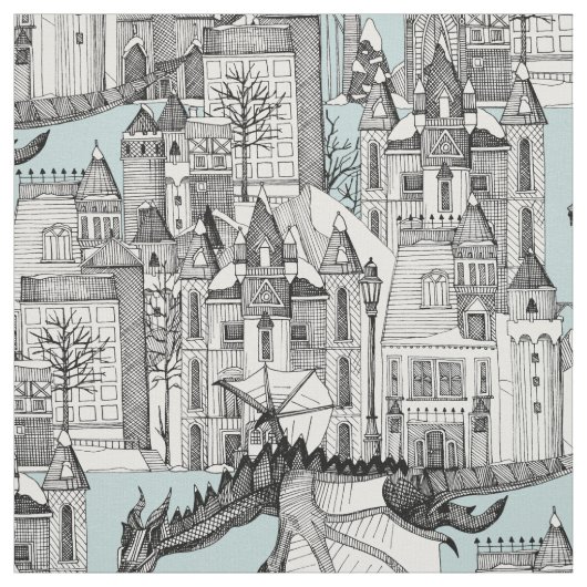 Dragon Kingdom winter blauw Stof (Swatch)