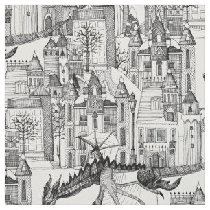 Dragon Kingdom winter wit Stof