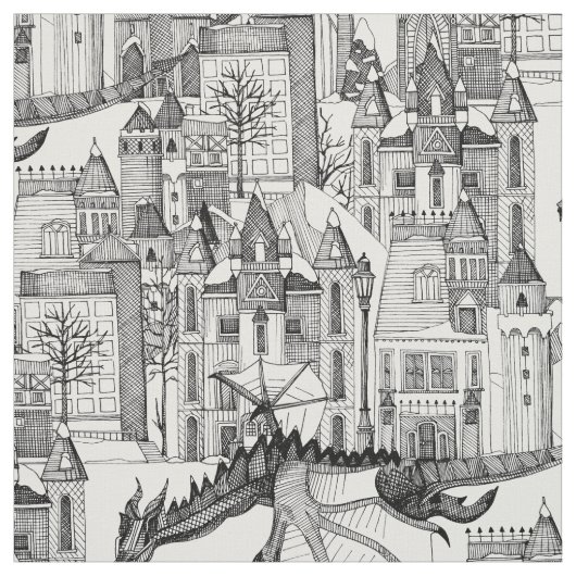 Dragon Kingdom winter wit Stof (Swatch)