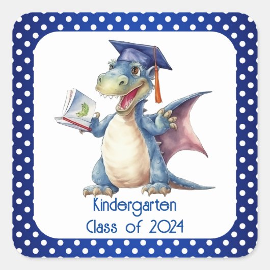Dragon Kleuterschool Afstuderen Vierkante Stickers (Voorkant)