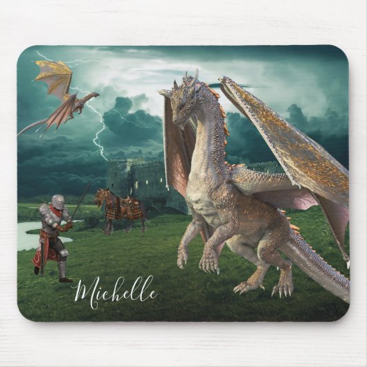 Dragon Knight Medieval Castle Fantasy Personalized Muismat (Voorkant)
