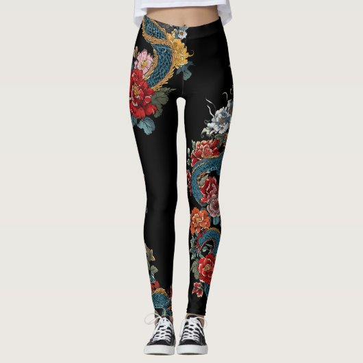 Dragon Leggings in Japanese Tattoo Style  (Voorkant)