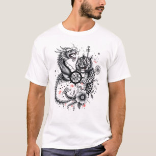Dragon & Leopard Yin Tattoo T-shirt