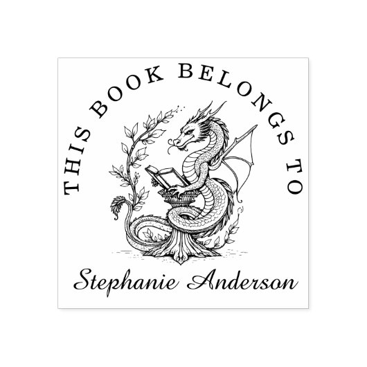 Dragon Lezen van een Boek Bibliotheek Bookplate St Rubberstempel (Afrduk)