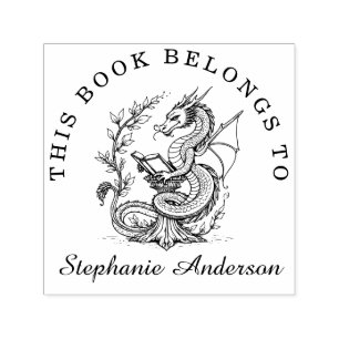 Dragon Lezen van een Boek Bibliotheek Bookplate St Zelfinktende Stempel