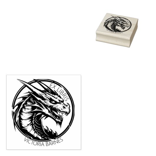 Dragon Library Boek Ex Libris Rubberstempel (Gestempeld)