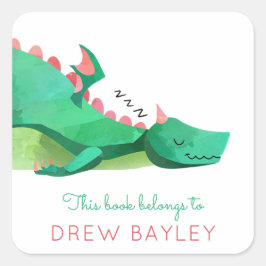 Dragon Library Bookplate Vierkante Sticker