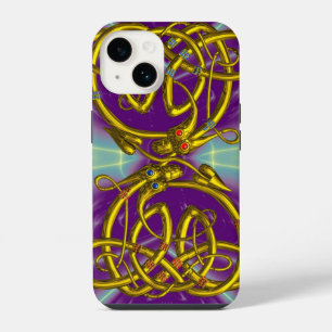 DRAGON LIEFDE, GOUD CELTISCHE KNOPEN DRAGONS, Paar iPhone 14 Hoesje