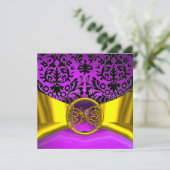 DRAGON LIEFDE GOUD PURPER ZWART DAMAST MONOGRAM KAART (Staand voorkant)