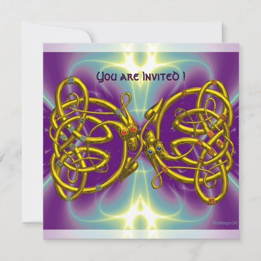 DRAGON LIEFDE Gouden Keltische Knopen Fantasie Kaart (Voorkant)