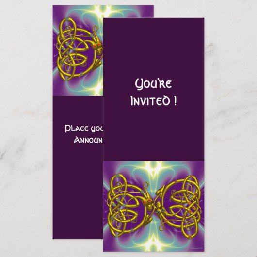 DRAGON LIEFDE Keltische Knopen Goud Paars Fantasie Kaart (Voorkant / Achterkant)