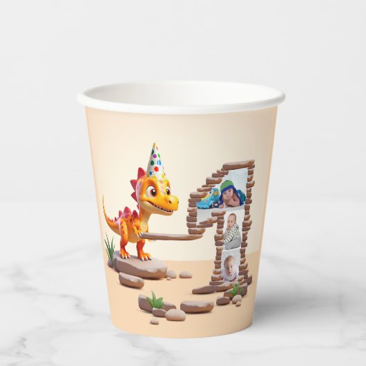 Dragon Little Dino | 1e verjaardag foto groot numm Papieren Bekers (Voorkant)