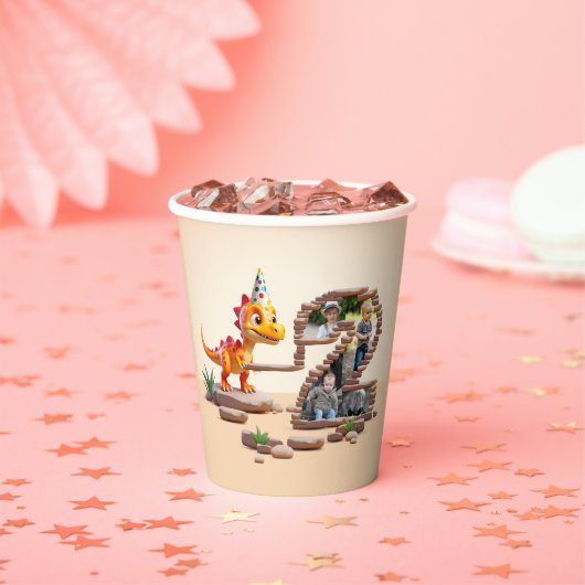 Dragon Little Dino | 2e verjaardag foto groot numm Papieren Bekers (Insitu)