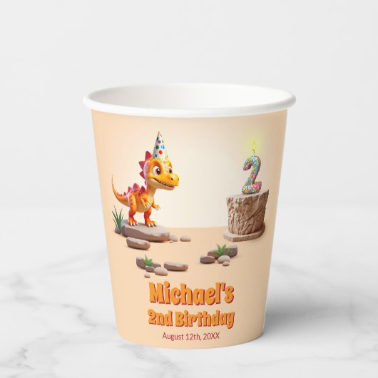 Dragon Little Dino | 2e verjaardag foto groot numm Papieren Bekers (Achterkant)