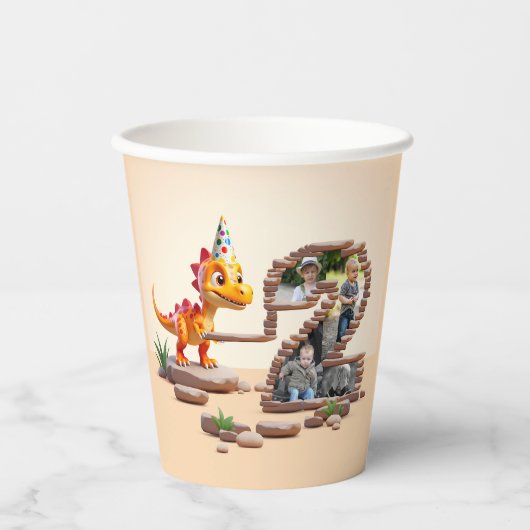 Dragon Little Dino | 2e verjaardag foto groot numm Papieren Bekers (Voorkant)