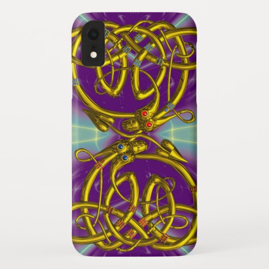 DRAGON LOVE, GOLD CELTIC KNOTS DRAGONS, Paars Case-Mate iPhone Case (Achterkant)