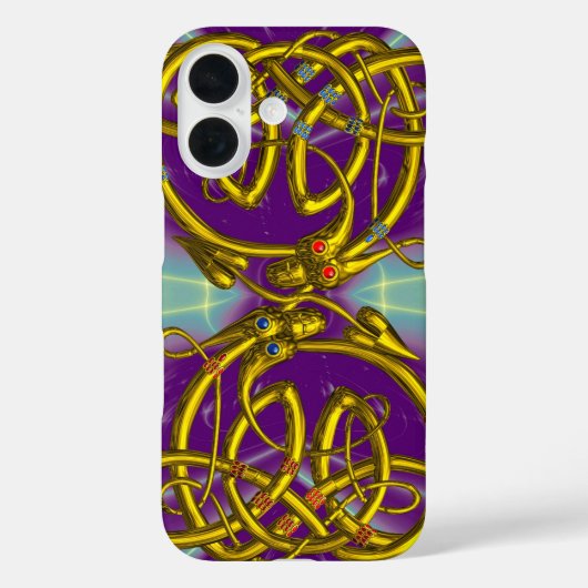 DRAGON LOVE, GOLD CELTIC KNOTS DRAGONS, Paars Case-Mate iPhone Case (Achterkant)