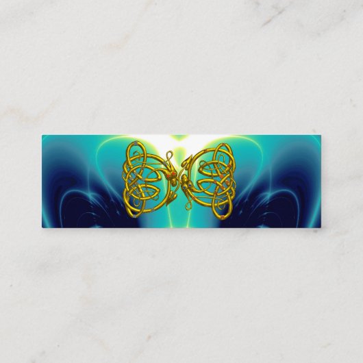 DRAGON LOVE Gold Keltische knopen Blauwgroen Blauw Mini Visitekaartje (Achterkant)