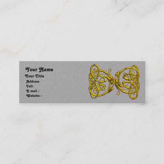 DRAGON LOVE Gold Keltische knopen Blauwgroen Blauw Mini Visitekaartje (Voorkant)