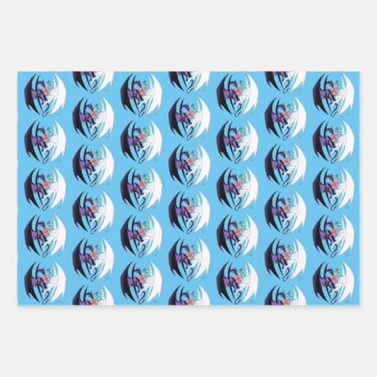 Dragon Love Heart Blue Inpakpapier Vel (Voorkant)