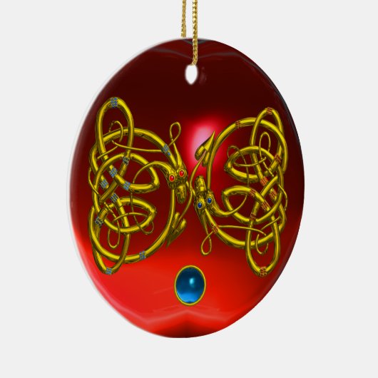 DRAGON LOVE HEART Red Ruby en Blue Sapphire Keramisch Ornament (Rechts)