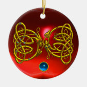 DRAGON LOVE HEART Red Ruby en Blue Sapphire Keramisch Ornament (Voorkant)