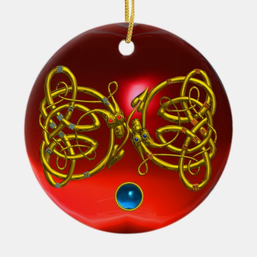 DRAGON LOVE HEART Red Ruby en Blue Sapphire Keramisch Ornament (Voorkant)